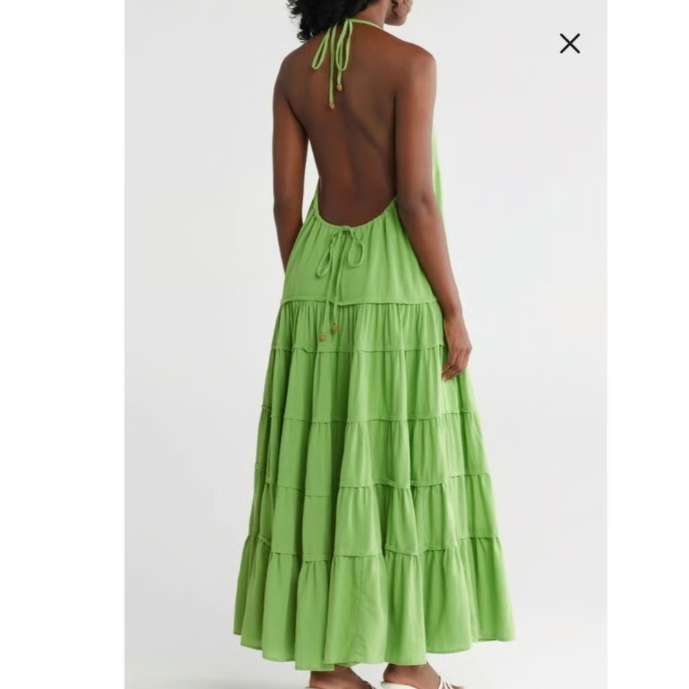 Free People Somewhere Sunny Halter Maxi Dress In Green Size Small NWT